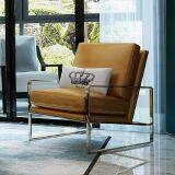 Modern Leather Cushion Golden Chrome Frame Lounge Sofa Chair thumbnail-4