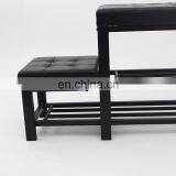 Customized Black PVC Leather Luxury Shoe Rack Ottoman Rectangle Long Double Size Beach With Metal Frame thumbnail-5