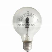 New LED Flame Bulb Candle Wick Happy Birthday Design G80 3W E26 E27 Clear Glass Shell Indoor Decorative Table Light