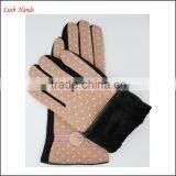 Ladies Dotty Micro Velvet Gloves With Bow for Wholesale thumbnail-2