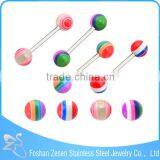 Factory Direct Sale Surgical Steel Women Colorful Resin Ball Best Design Tongue Ring thumbnail-5