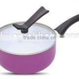 New Design White Ceramic Coated Casserole Milk Pan Cooware With Vertical Lid thumbnail-1