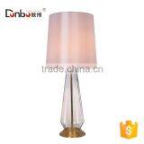 2016 Hot Sell Simple Decorative Copper Base Glass Desk Lamp Modern House Reading Light With Fabric Shade for Bedside