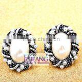 Oval Borders Alloy Earrings Set In Pearl Stud Earrings thumbnail-2
