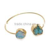 New Arrival Natural Double Druzy Bracelet Expandable Wire Gemstone Bangle Quartz Bracelet thumbnail-3