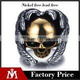 Gold Silver Vintage Gothic Wing Biker Surgical Stainless Steel Skull Ring for Man thumbnail-1