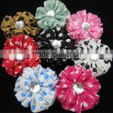 Ew Children Hair Accessories 2.4" Polka Dot Chiffon Hair Flower with Rhinestone Hair Accessories Kids Flower IN STOCK