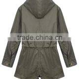 Women Drawstring Waist Patchwork Hooded Jacket thumbnail-2