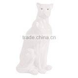 Customized Color Glazed Decorative Ceramic White Leopard Figurine thumbnail-1