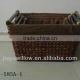 Natural Water Hyacinth Storage Baskets With Wood Handle thumbnail-4