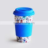 10oz ceramic V-shape coffee mug, with silicon lid, with double wall