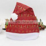 China Products Custom Traditional Star Tree Reindeer Pattern Red Fabric Christmas Cap Wool Felt Custom Santa Hats for Festival thumbnail-3