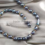 Real 6-7mm Black Rice Shape Freshwater Pearl Jewelry Bracelet thumbnail-5