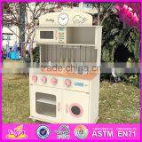 2017 New Design Children Pretend Play Wooden Pink Play Kitchen W10C268 thumbnail-2