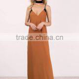 Woman Spaghetti Strap V Neck Chiffon Long Maxi Dress thumbnail-2
