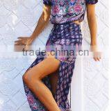 African Kitenge Off Shoulder Printed Two Piece Bohemian Hippie Printed Crop Top and High Side Split Skirt thumbnail-3