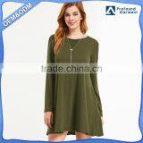 Army Green Colour Long Sleeve Tee Short Dress thumbnail-1