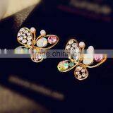 Girls Jewelry Pearls Butterfly Earrings,hollow Gold Stud Earring With Colorful Crystals thumbnail-5