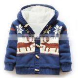 Fashion Kids Knitted Christmas Coats Boys Blue Button Hooded Sweater Coat thumbnail-2