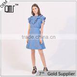 Beaded Neckline Ruffled Shoulders Top With a Short Flared Skirt Suit Dress thumbnail-1