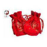 Red Round Velvet Drawstring Bag With Silk Screen Printed Logo thumbnail-1