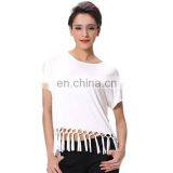 Tassel Design Short Sleeve Women Fashion Garment White Tops thumbnail-4