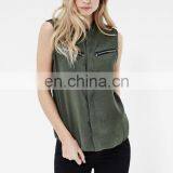 High Quality Boyfriend Sleeveless Shirt Fashion Design Women Summer Top C12811 thumbnail-1