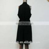 Pleated Ladies Sleeveless Black Chiffon Open Breast Dress thumbnail-4