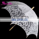 A0167-45cm Wooden Straight Hand White Color Lace Wedding tela parasol para el coche