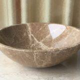Light Emperador Marble Bathroom Vessel Round Sink Natural Stone Wash Basin thumbnail-1