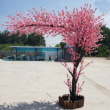 fiberglass trunk artificial peach tree with silk cloth leaves