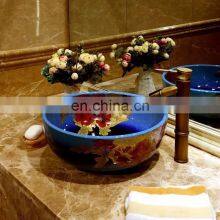 Hand Painted Big Flower Bathroom Art Ceramic Porcelain Hand Wash Face Basin Sink thumbnail-4