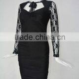 Classic Black Sexy Lace Sleeve Dress Fashion Perspective Bandage Dress Sexy Free Prom Dress thumbnail-2