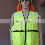 Safety vest with pockets and cross zipper
