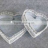 White Metal Heart Tray Set With Decorative Sides