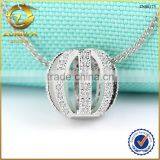 fashion style hollow silver jewelry with tiny cubic zirconia paved European charm bead pendant