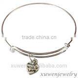 Elastic Stainless Steel Bracelet With Enamel Heart Charm