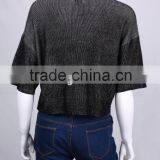 Export Womens' Boat Neck Drop Shoulder 1/2 Sleeve Pullover Knitted Sweater With Jacquard thumbnail-3