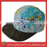 5 Panel New 2013 Custom Design Hats Manufacturing Fashion Authentic Leather Brim 5 Pieces Caps With Snake Skin Brim