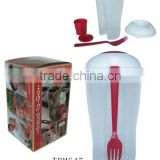 BPA free plastic printed salad cup with fork, salad shaker