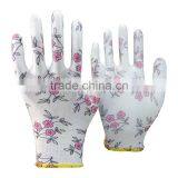 NMSAFETY EN388 13 g Polyester Liner Flower Print PU Safety Glove Good Performance thumbnail-1