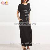 Black Graphic Print Maxi Tee Dress With Side Pocket Fashion Boho Vintage Maxi Long Dress HSd7071 thumbnail-5