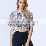 New Print Leaf Print Fashion Crop Tops With Tassels Hem for Women thumbnail-2