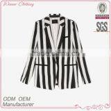 White/black Stripe Long Sleeve Women Winter Jacket With Single Buttoned thumbnail-1