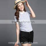 Ladies Fashion Short Sleeve Shirt Contrast Collar And Cuff Shirt thumbnail-1