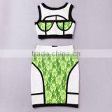 Top Quality Green Lace White 2 Piece Keyhole Sexy Bandage Dress Hot Cocktail Party Dresses thumbnail-1