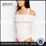 2016 Autumn Long Sleeve Sexy Women Bodysuit Plain White Halter Neck Off Shoulder Leotard In Rib Your Own Brand thumbnail-1