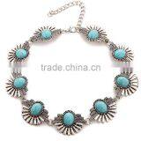 Zm34113a Vintage Women Jewelry Accessories Sliver Plated Turquoise Choker Necklace thumbnail-3
