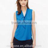 Hot Selling Fashion Crepe Blouse Knok Front Sleeveless Lady Blouse thumbnail-2