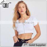 2017 OEM Simple Super Soft Ribbed Knit Cropped Button Down Blouse thumbnail-1